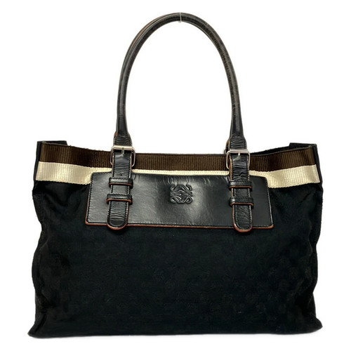 LOEWE Anagram Black Dark Brown Cream Jacquard Leather Tote Bag
