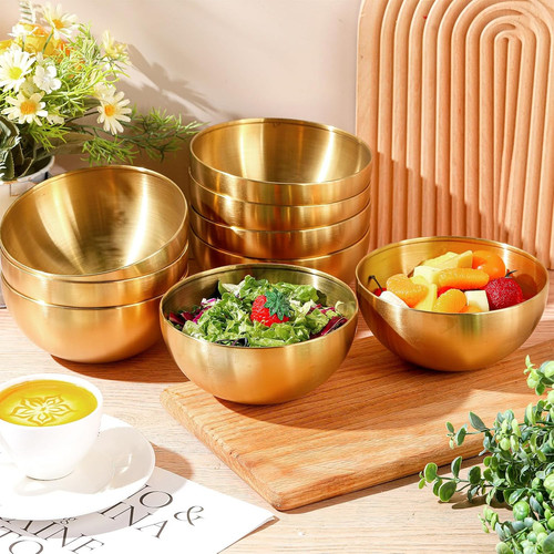 Nuogo 10 Pcs Gold Mixing Bowls Decorative Metal Stainless 5.9 Inch, Golden - Picture 4 of 7