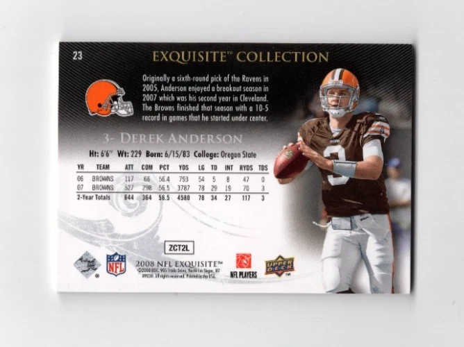 UD NFL Exquisite Collection 2008/75 Derek Anderson Cleveland Browns #23 Foto 2 de 2