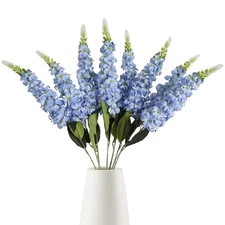 IPOPU 8PCS Snapdragon Artificial Flowers Blue Delphinium Artificial Silk Flow...