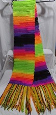Hand Crochet Scarf with Fringe Bright Multi Colored Boho Hippie