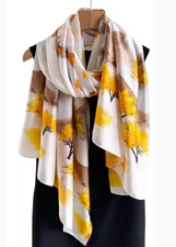 100% Silk mulberry Scarf Women neckerchief Shawl Wrap floral yellow brown HD1-39