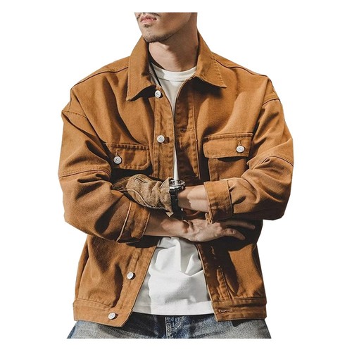 Herren Cargo Jacke Mit Umlegekragen In Kamel Farbe Langarm Polyester Freizeit - Bild 5 von 13