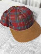 Farmers Truckers Red Plaid Baseball Cap Vintage Suede Brim 1970s Made In USA H4