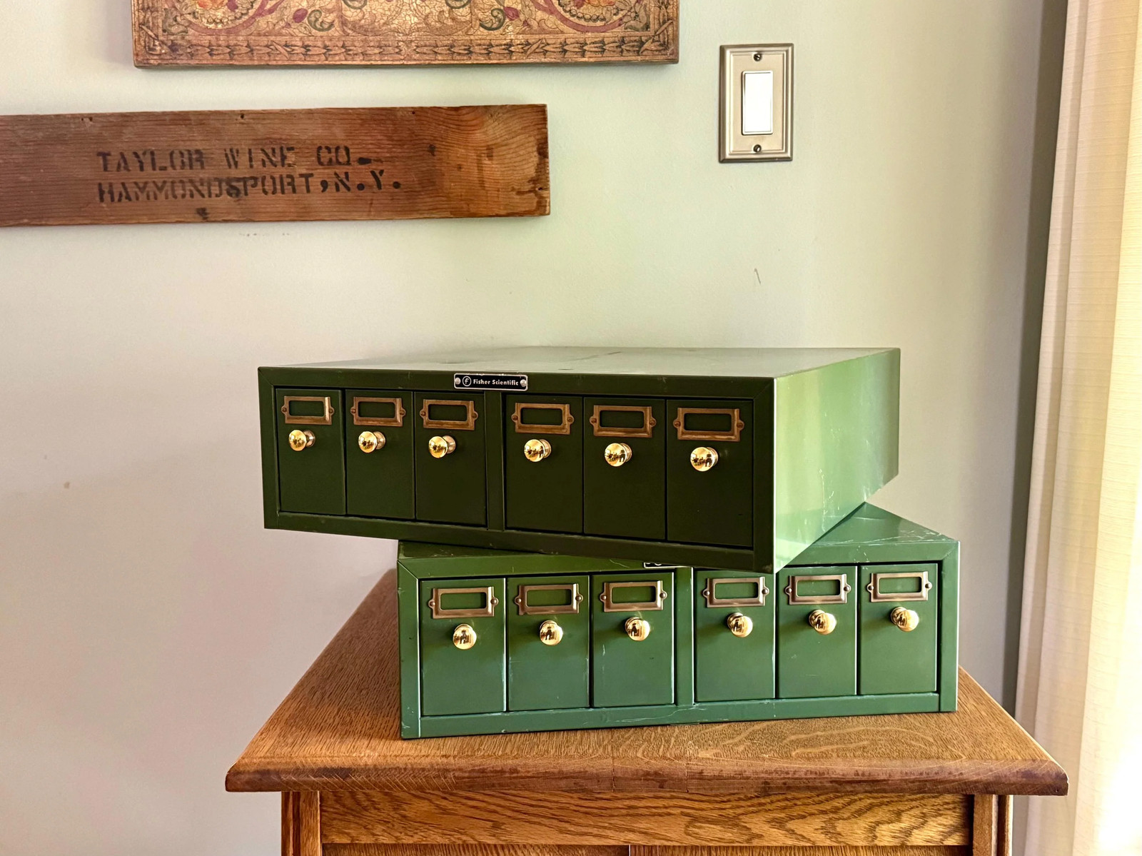Vtg Green Fisher Scientific Slide Storage Cabinet | Green Small Drawer Slide Box