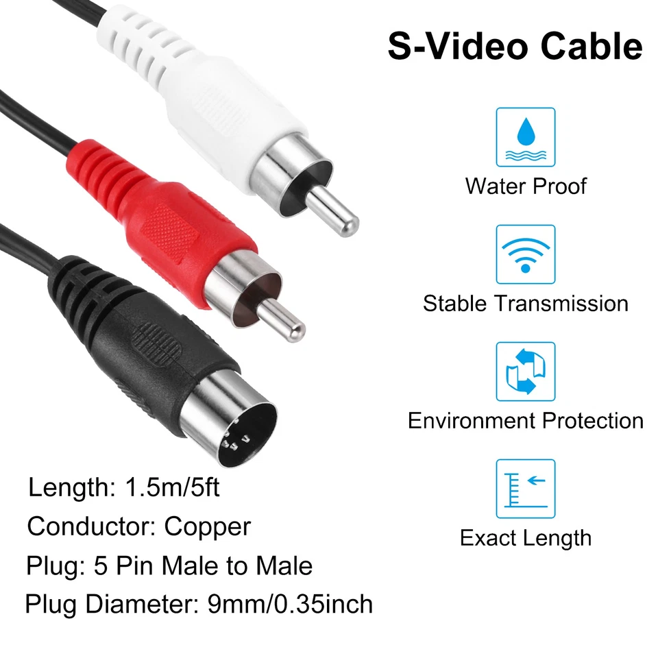 S Video Cable 5ft, 5 Pin S-Video Male to 3 RCA Male Composite Adapter - Image 4 of 4