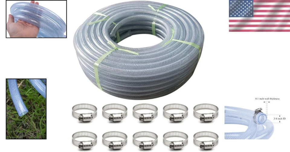 Durable 3/4" ID Clear PVC Tubing - Braided, 200 PSI, Ideal for Multiple Uses - Image 2 of 4