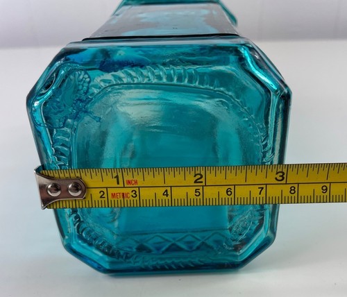 Aqua Blue Embossed Glass Square Apothecary Bottle - Picture 9 of 9