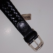 Black Leather Weave Belt By Fossil, 36" X 1 1/4 Very Good Condition Unisex
