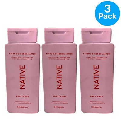 Native Body Wash Citrus & Herbal Musk 18oz 3 Pack New