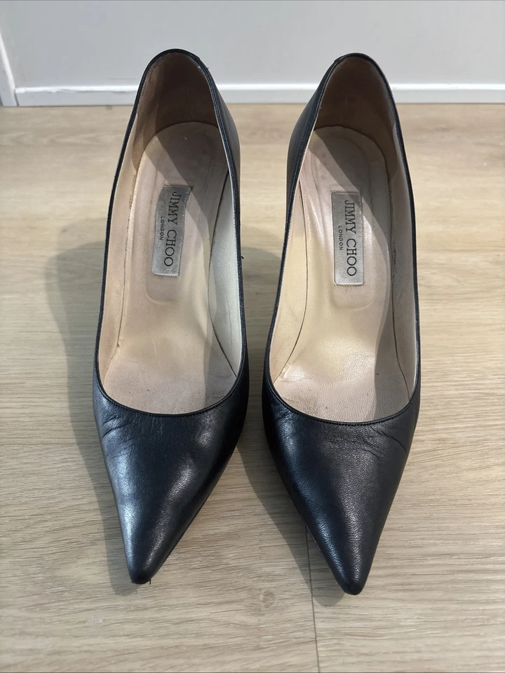 Zapatos de salón Jimmy Choo London Agnes de cuero negro punta en punta talla 40 KID 247 Foto 4 de 4