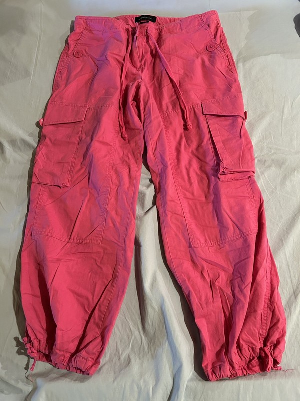 Moda International Women's Pink Cargo Pants Drawstring Waist Cotton Size 10