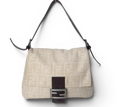 FENDI Zucca Mamma Baguette Shoulder Hand Bag Canvas Leather Beige