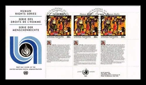 Dr Jim Stamps United Nations 1993 Human Rights Series Strip of 3 First Day Cover
