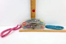 Vtg Conair Phone Clear Transparent Sw205 Corded Telephone Tested w/Blue & Pink