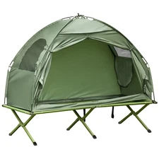 Single Person 2-in-1 Raised Camping Cot Tent 76x30in Green