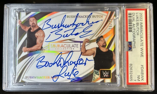 2022 Immaculate WWE Bushwhacker Luke Butch Dual Auto #/25 PSA 7