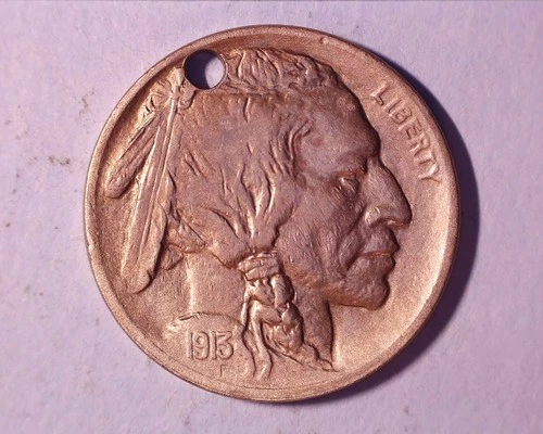 1913-S TY1  BUFFALO NICKEL AU DETAILS HOLE ** 304-6