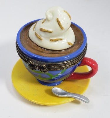 Hot Chocolate Latte Midwest Cannon Falls porcelain trinket box spoon READ