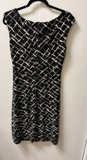 Lauren Ralph Lauren Black White Geometric Sheath Dress Ruched Sleeveless Size 8