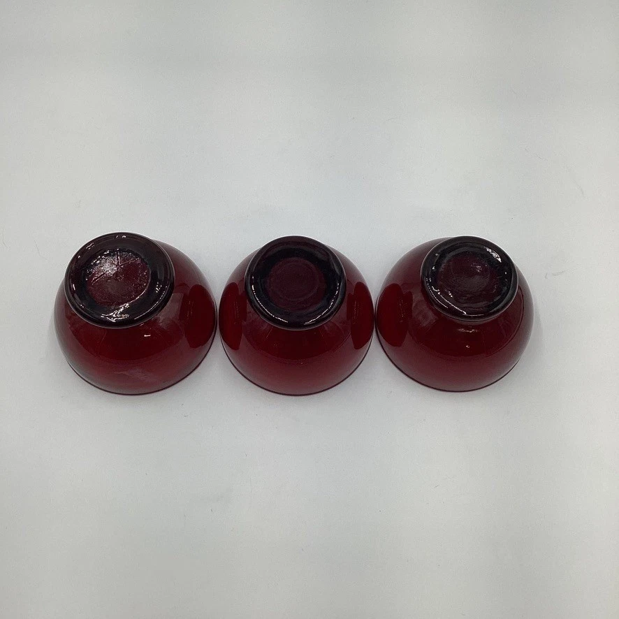 Cuencos de postre de vidrio rojo rubí real báltico Anchor Hocking de colección con patas MCM Foto 3 de 4