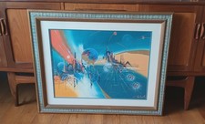 Large Vintage Framed Claus Schenk Lithograph Print - Broken World - Space