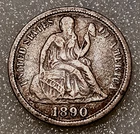 ▶ 1890 Seated Liberty Dime 10c Coin - Philadelphia - 90% Silver