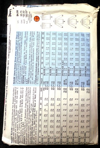 Butterick #3641 Misses' Blouse Sz 18-20-22 - Picture 2 of 2
