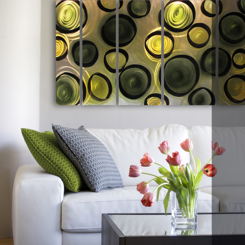 Large Olive Green Metal Wall Art Modern Abstract Painting Home Decor