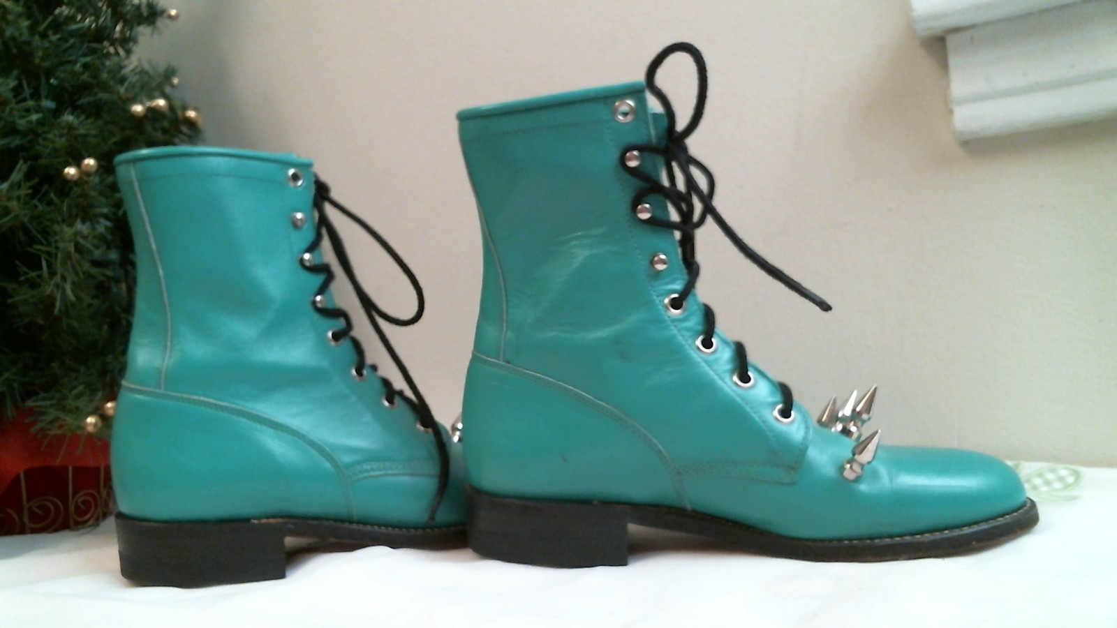 Justin Womens Cowboy Boots L521 green 5 1/2 m Western Roper w spikes eBay