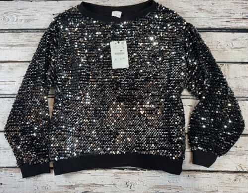 Zara Black All Over Sequin Sweater Top Shirt 11-12 Girls NWT - Picture 2 of 5
