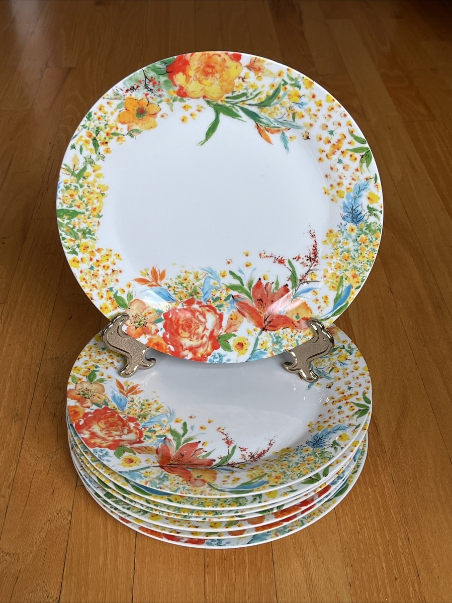 Set of 8 Fitz And Floyd Garden Delight Dinner Plates..Floral On