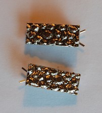 VINTAGE 2 TINY SILVER METAL RECTANGLE BARRETTES FAKE DOTTED RELIEF CHILDREN'S
