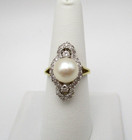 14K Yellow Gold 28 Diamond Pearl Ring Size 7.25 [R205] — photo 8