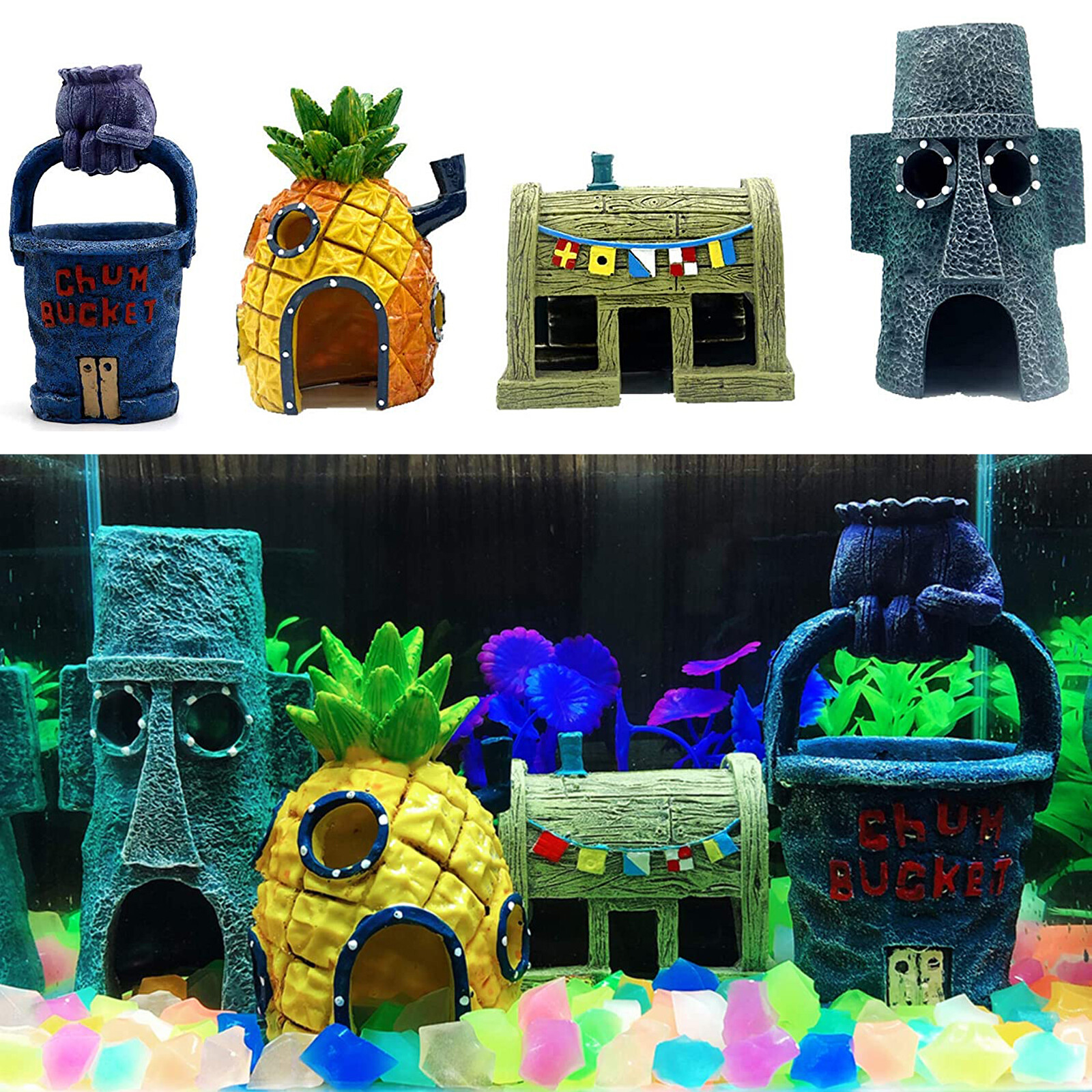 4x Fish Tank Ornaments Aquarium Decor Figurines SpongeBob Squarepants Decorate eBay