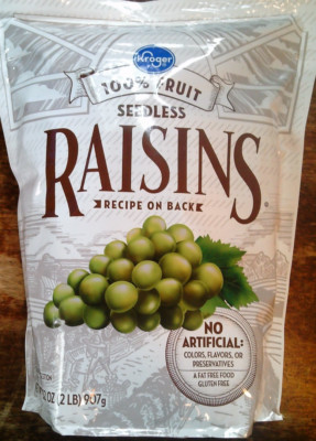 1 pack of Kroger 100% fruit Seedless Raisins, 32oz (2 lb) BEST BY 3/ ...