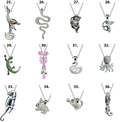 REAL Sterling SILVER 925 ANIMAL Necklace Pendant ZIRKONIA CRYSTAL Collier Chain