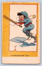 J94/ Baseball Sports Postcard c1910 Comic Player Puzzler Swing Miss 479