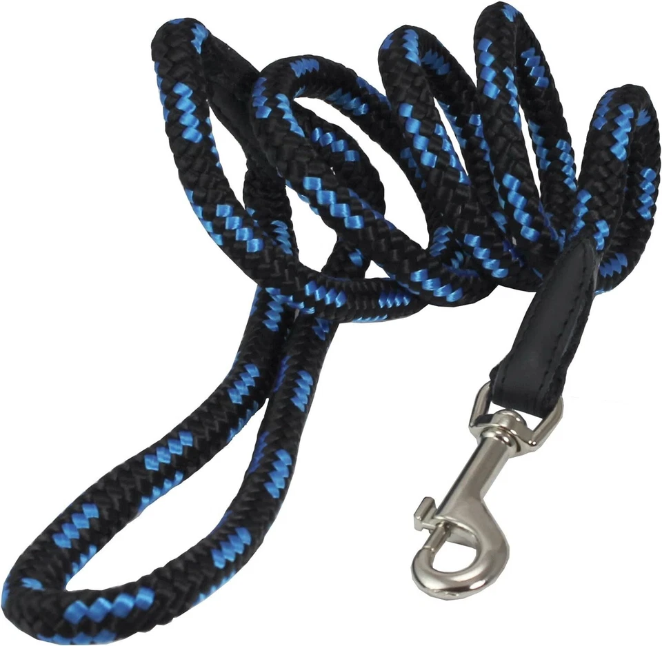 Dogs My Love 6ft Long Braided Rope Dog Leash Blue with Black 6 Sizes - Image 3 of 4