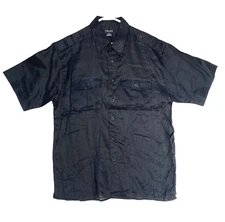 Trust Linen Solid Black Utility Preppy Button Up Camp Shirt Mens L NWOT