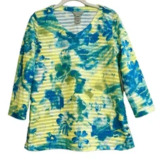 NWT Multiples Missy Seaside Multicolor Layered Floral 3/4 Sleeve Blouse XS