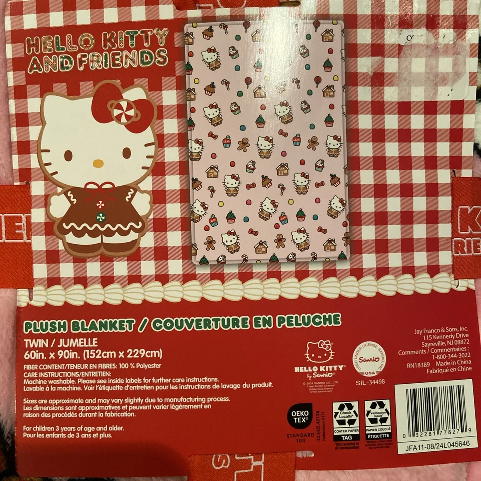 Hello Kitty Christmas Pink Gingerbread Plush Twin Blanket- New with Tags 60"x90" - Image 2 of 2