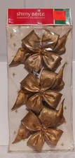 Vintage Christmas 3 Count Shiny Bright Hard Plastic Gold Bow Tie On Ornament