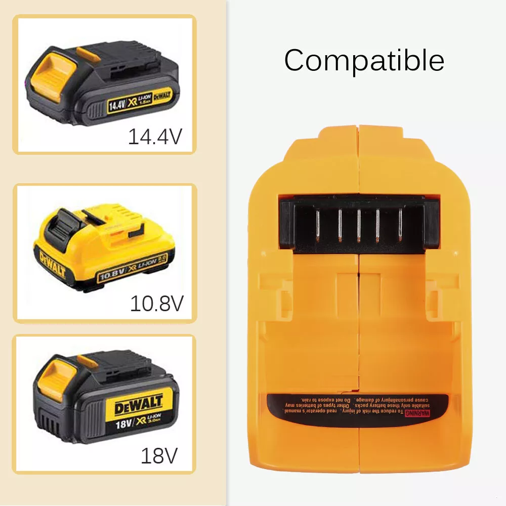 Adaptateur USB 12V/20V Dewalt en plastique jaune DCB090