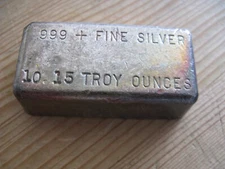 Vintage Old Poured Odd Weight HPM Seattle 10.15 Oz. .999+ Fine Silver Bar