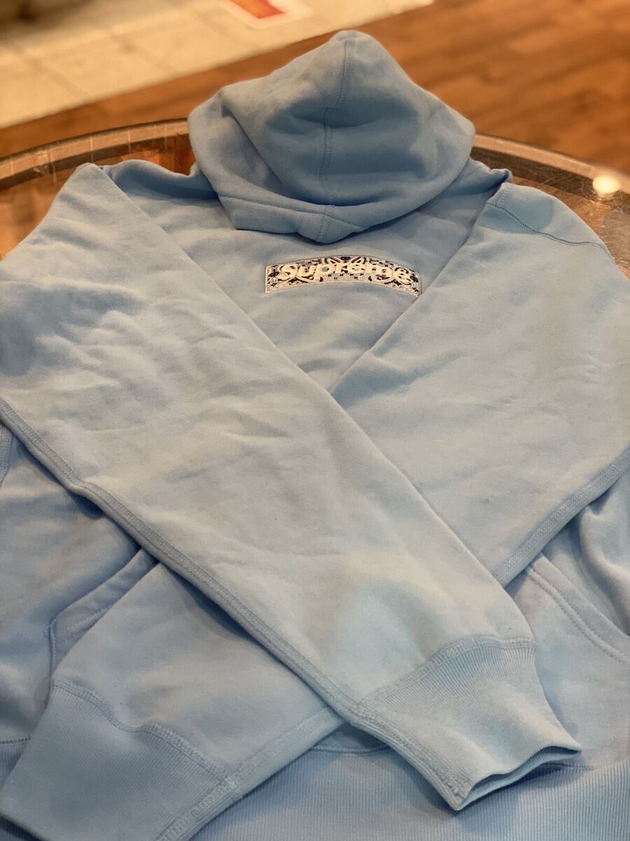 SUPREME BANDANA BOX LOGO HOODED SWEATSHIRT LIGHT BLUE S FW19 HOODIE