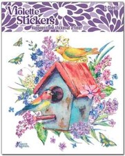 Violette Stickers 2 Sheets Beautiful Watercolor Birdhouse Flowers Birds Red Blue