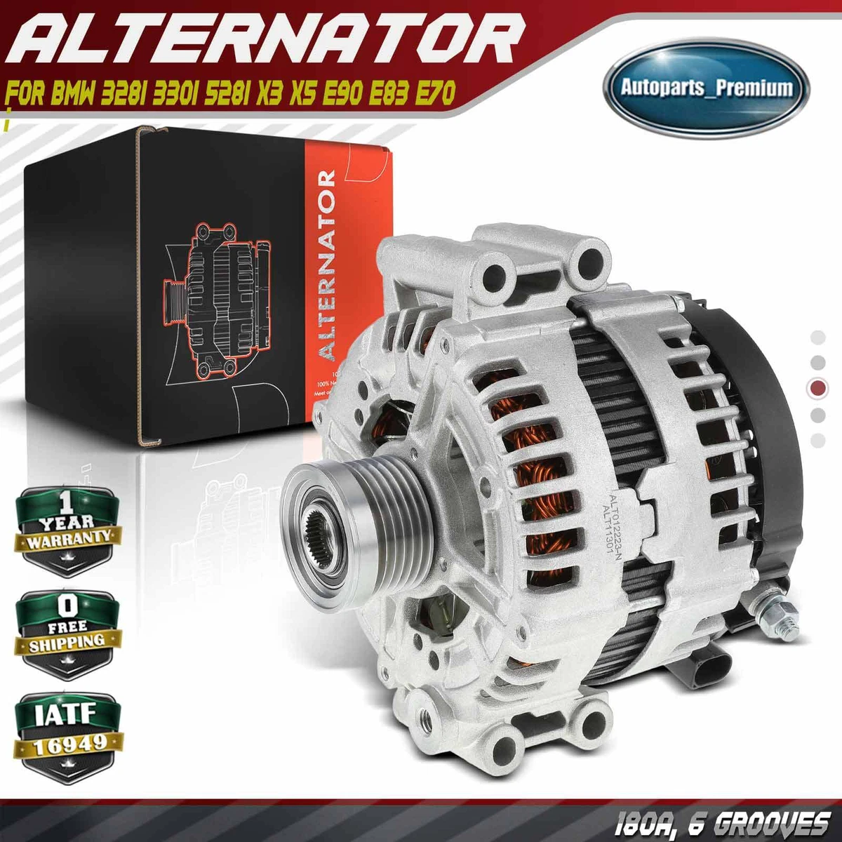 Alternator for BMW 328i 330i 528i X3 X5 E90 E83 E70 180A 12V CW 6