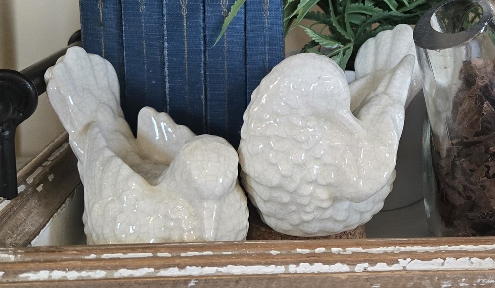 Dove Figurines Made in Italy Set of 2 Vintage A Santini White Alabaster Marble