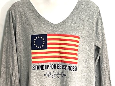 Rush Limbaugh Flag Shirt Stand Up For Betsy Ross V-Neck Long Sleeve Gray XXL